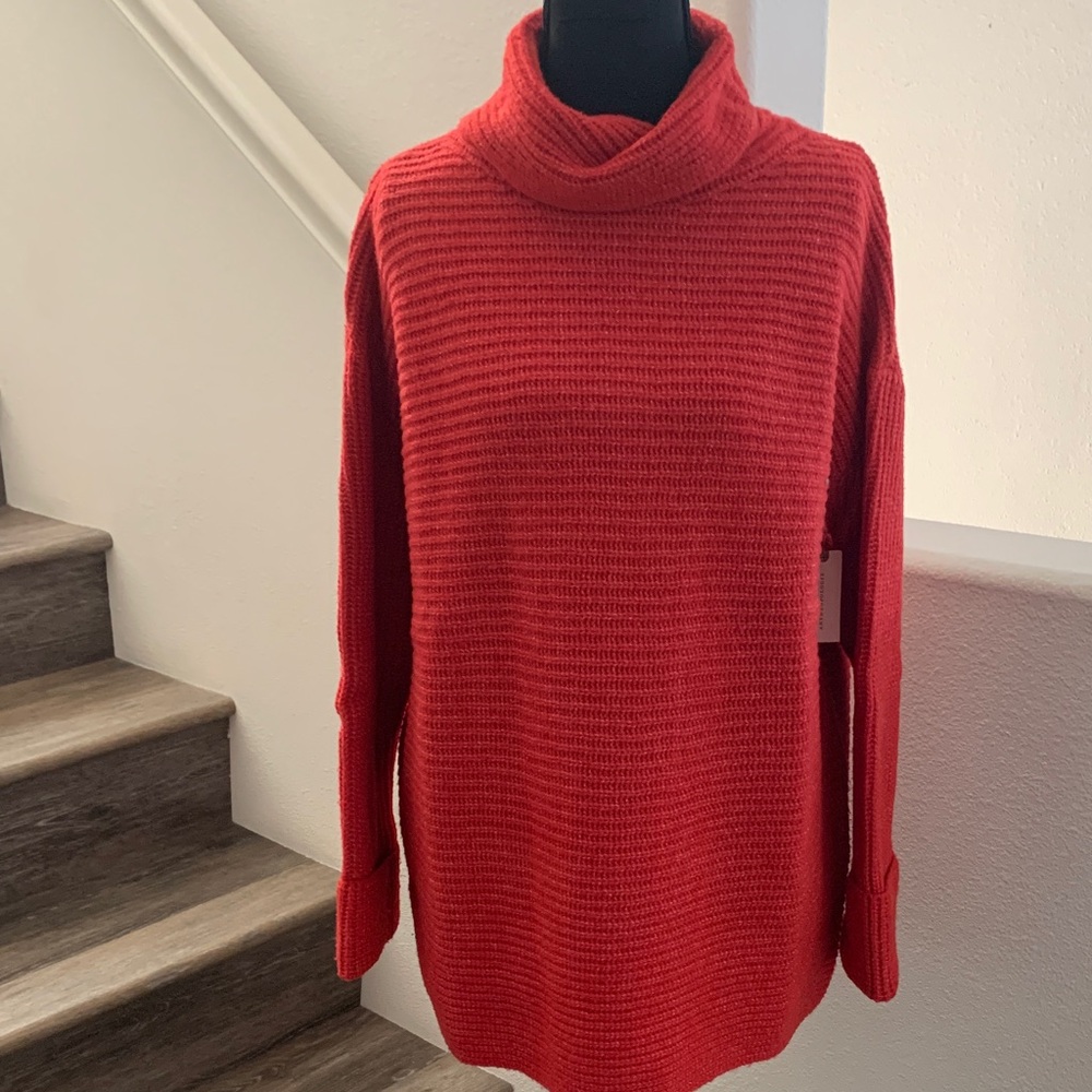 Anthropologie Red Cowl Neck Oversized Sweater.